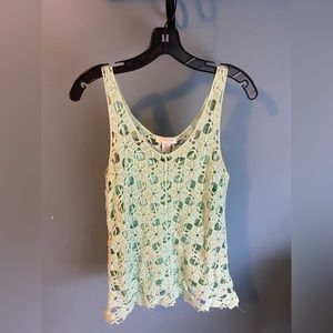 Kenar Mint Green Lace Tank Top, Size Medium
